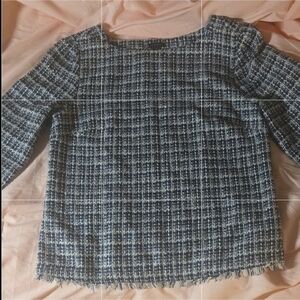 Ann Taylor Blue and White Tweed Blouse